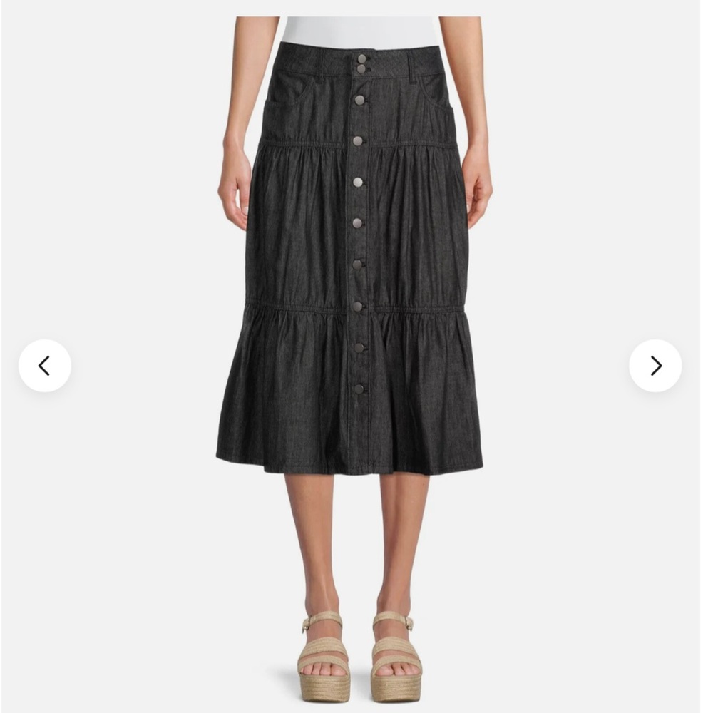 Time & Tru Black Tiered Denim Skirt Sz 14